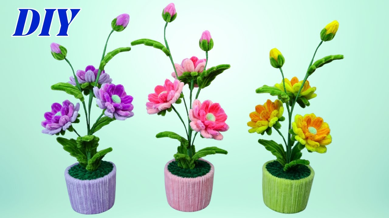 Mini Peony Flower Pot 🌸✨ | Beautiful DIY Art with Chenille Stems