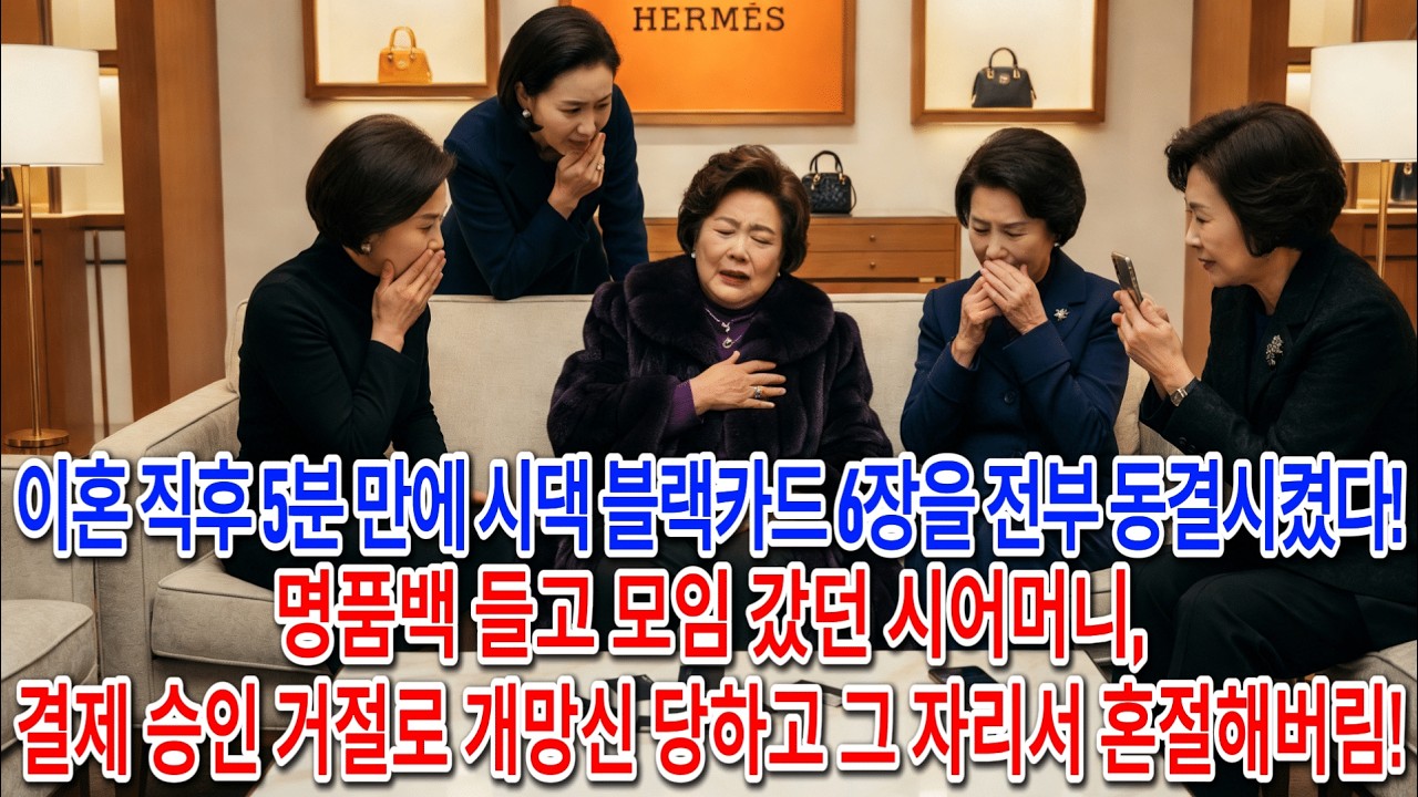 이혼 직후 5분 만에 시댁 블랙카드 6장을 전부 동결시켰다! 명품백 들고 모임 갔던 시어머니, 결제 승인 거절로 개망신 당하고 그 자리서 혼절해버림!ㅣ인생사연ㅣ노후사연ㅣ사연라디오ㅣ