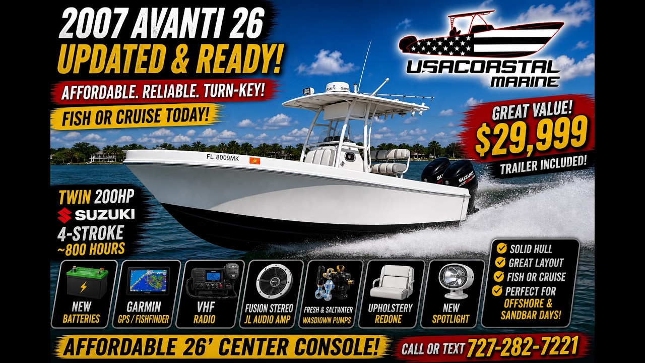 2007 Avanti 26 Center Console Twin Suzuki 200s Turnkey Fishing Boat #BoatForSale #Fishing #forsale