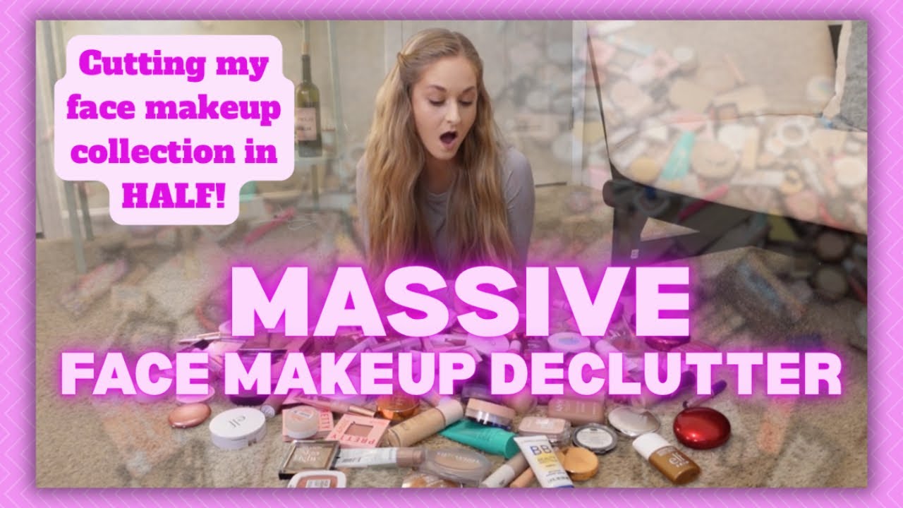 MASSIVE FACE MAKEUP DECLUTTER | Cutting My Face Makeup Collection in HALF! 😱🤯