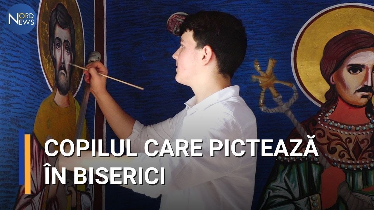Copilul care pictează în biserici și mănăstiri