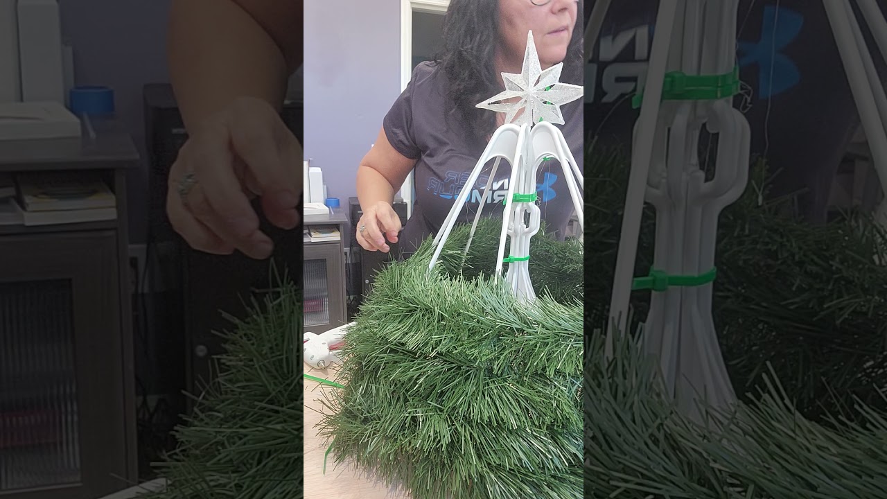 Making a Christmas tree using plastic hangers