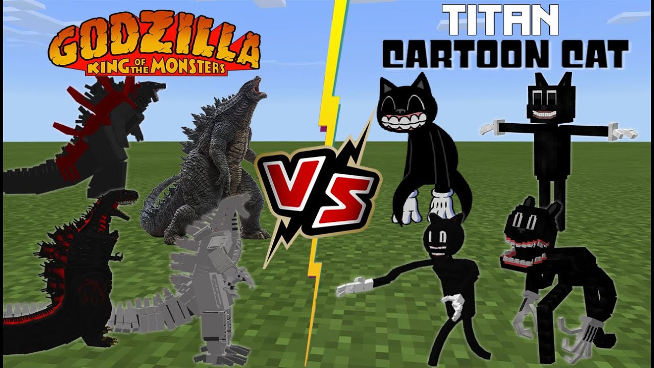 Godzilla VS Titan Cartoon Cats (GIANT BATTLE!!!) Minecraft PE