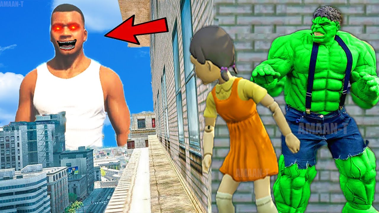 Franklin and Shinchan & Pinchan play HIDE AND KILL with Squid Game Doll In GTA 5