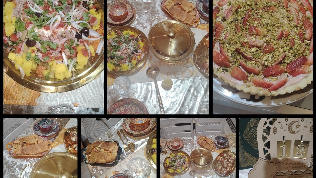 الطاولة الثانية عشر من رمضان 🕌 صحن تونسي مشخشخ و بيتزا كوفار و تارت بالفراولة #اكسبلور #تونس #ترند 
