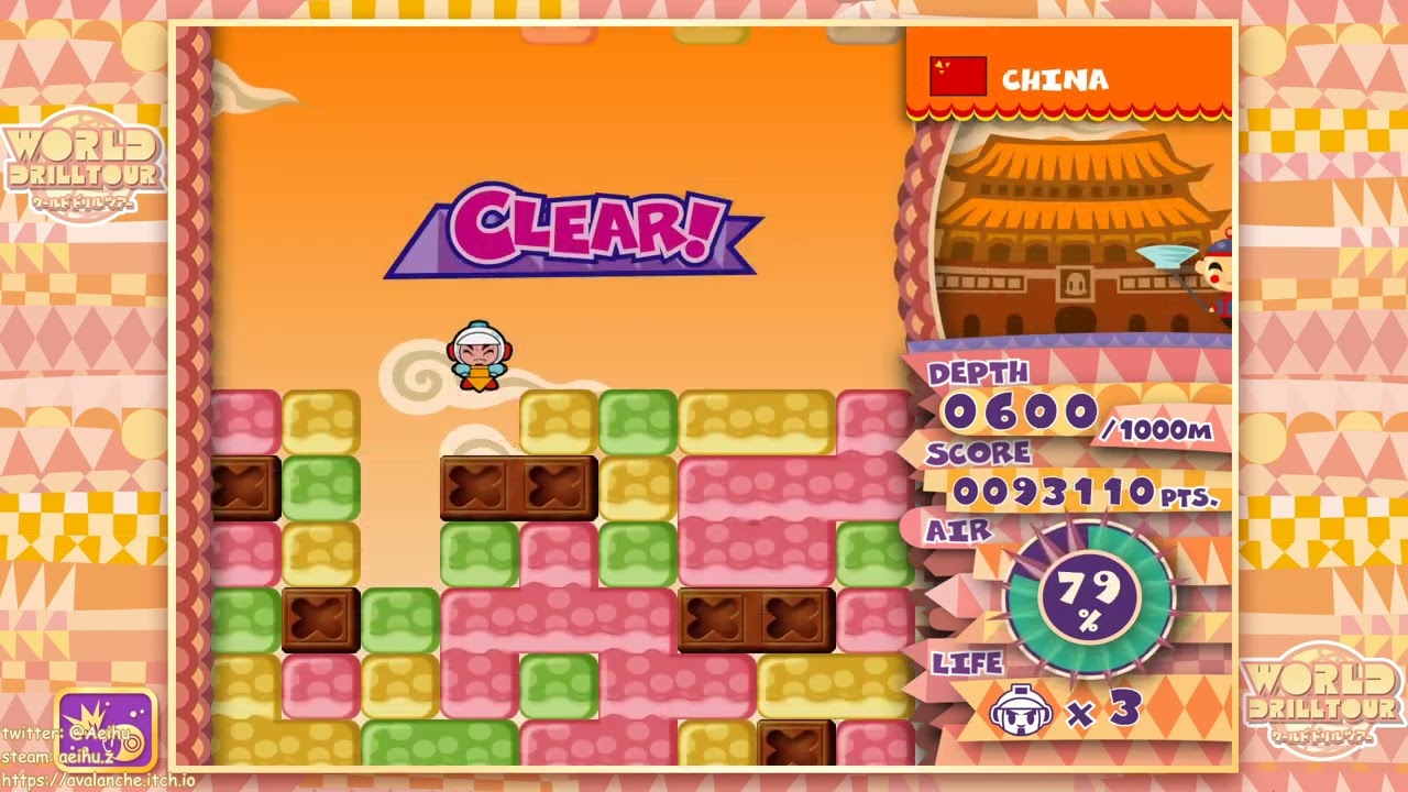 [某A][Speedrun]Mr. Driller:Drill Land - 4:12.92 - Drill Land World Tour - Level 2 - Classic Mode