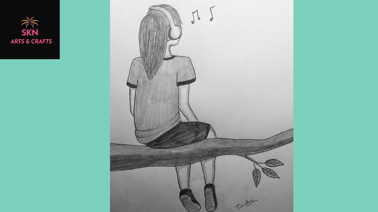 How to Draw Alone Girl Listening to Music Pencil Sketch Drawing/ Girl Drawing/ Pencil Drawing