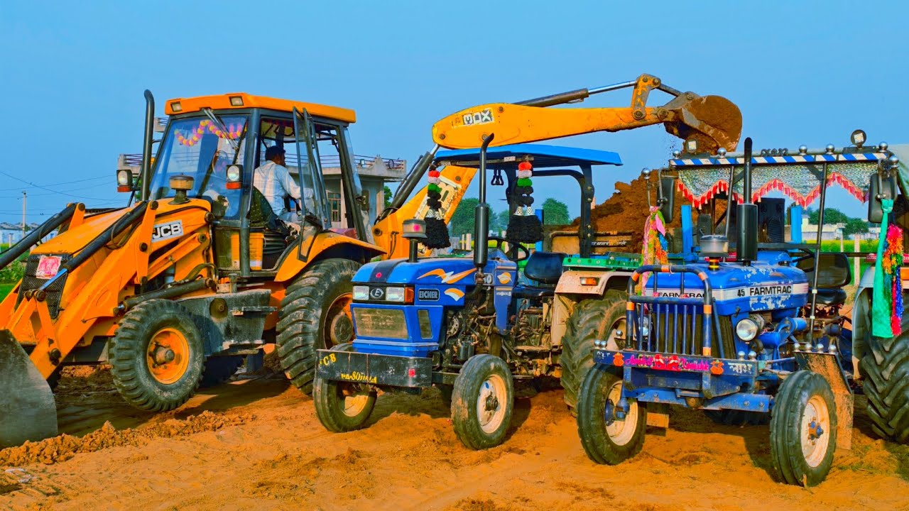 2 JCB 3dx Xpert Loading Tractor Stuck in Sand Mahindra 475 XP Plus Eicher 480 Kubota & Sonalika