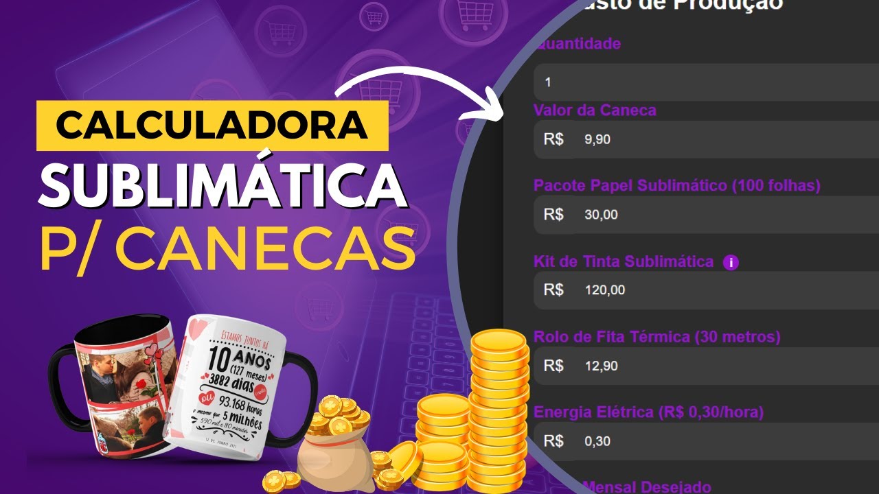 Calculadora de Precificação de Caneca de Sublimáticas (a melhor)