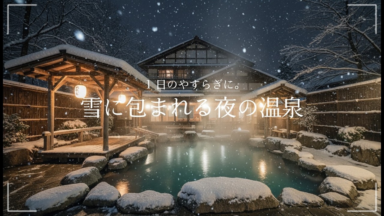 【環境音・ASMR】雪降る温泉で癒される和風BGM｜睡眠用 Japanese Snowy Onsen Healing Music｜疲労回復・自律神経回復