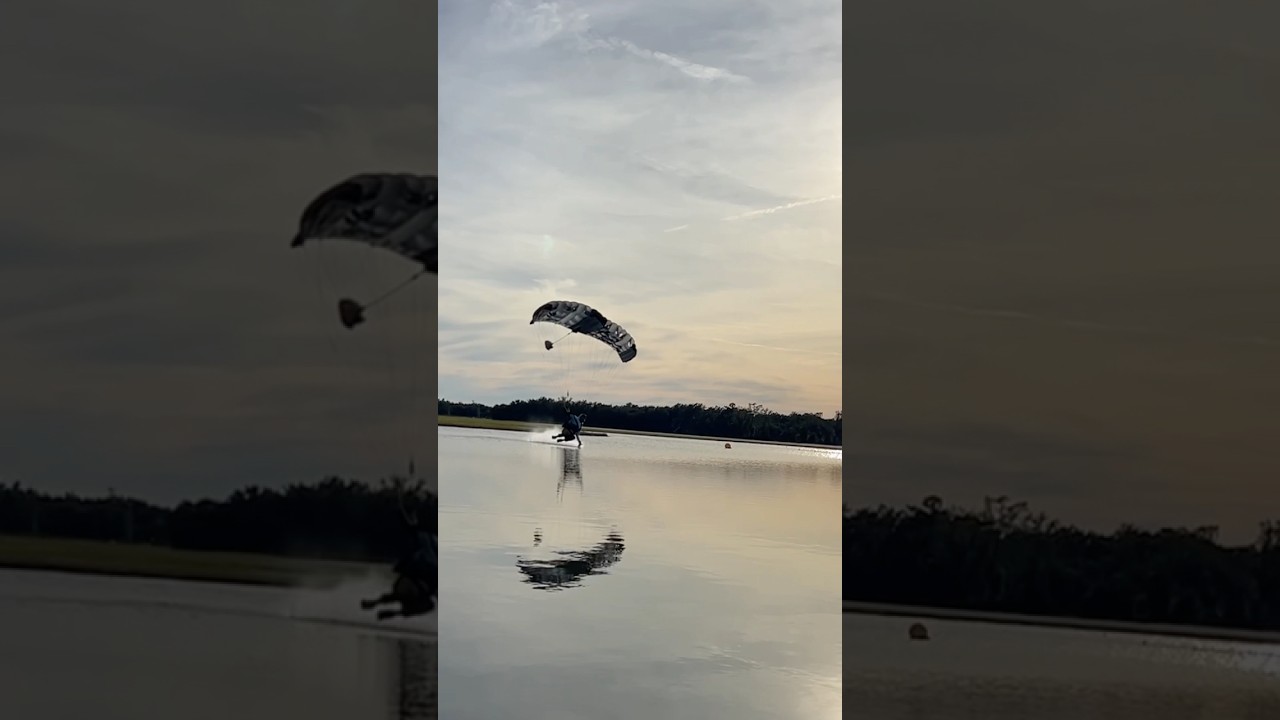 There are actual gators in this water #skydiving #adrenaline #swooping #parachute
