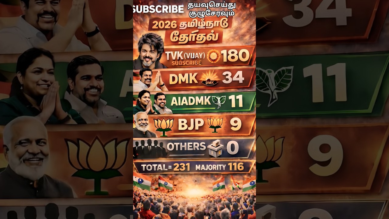🔥🔥2026 Tamil Nadu Election Prediction 🔥 TVK 180 | DMK 34 | AIADMK 11 | BJP 9 | Who Will Win? #TVK