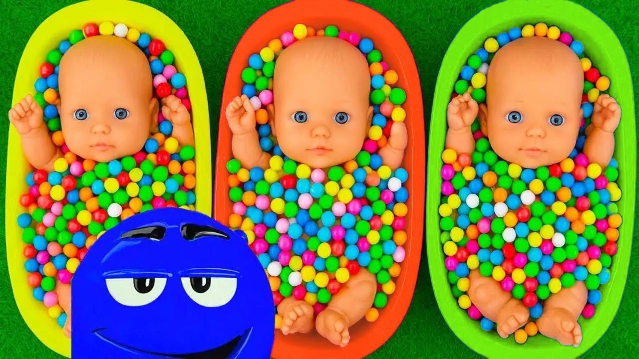 3 Minutes Satisfying with Full of 3 Rainbow BathTubs Candy with M&M's & Magic Slime Cutting Video 6