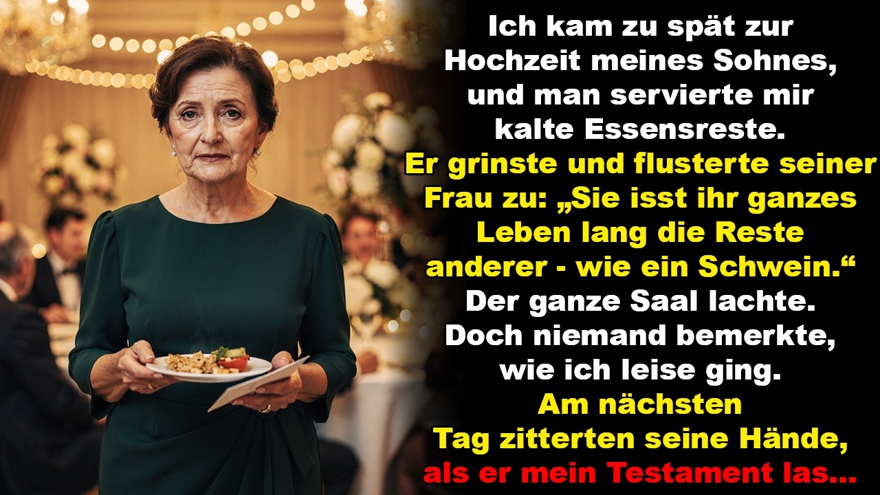 Auf der Hochzeit sagte mein Sohn: „Mama lebte von den Resten anderer“ Doch als er das Testament las…