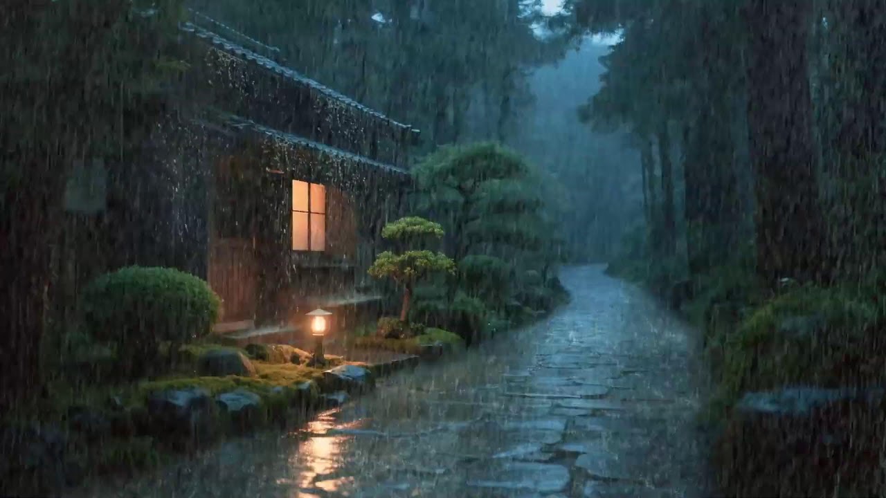 Corps relâché – Ambiance pluie stable – Jardin sous la pluie nocturne – Calme 😌🌙