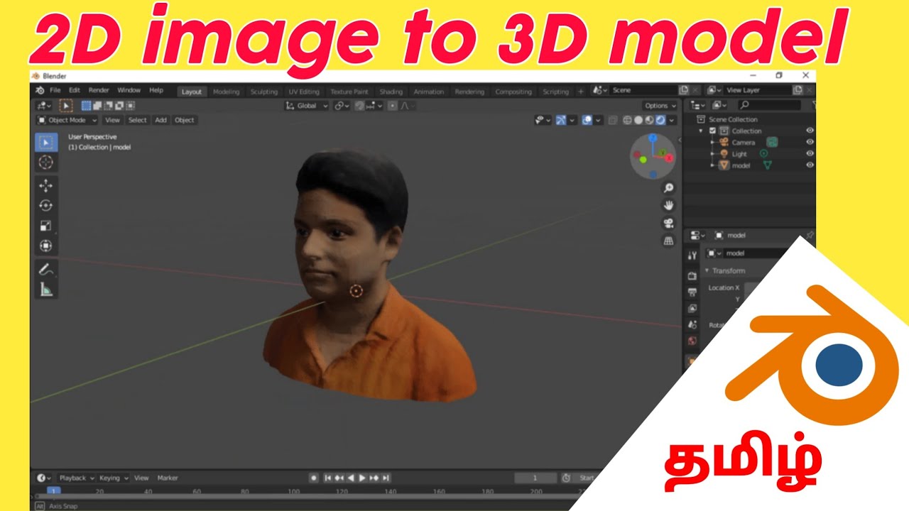 How To Creat 3D Head Design From 2D Image | 2d to 3D Model With Texture - 3D PRINT TAMIL