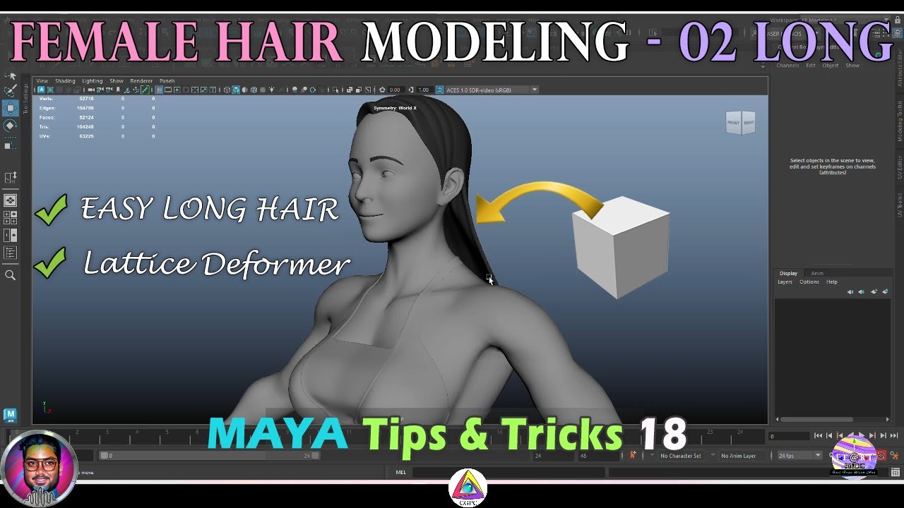 Modeling BASIC LONG HAIR in Maya #tipsandtricks #mayamodeling #3dcharacter  #hairtutorial  #lattice