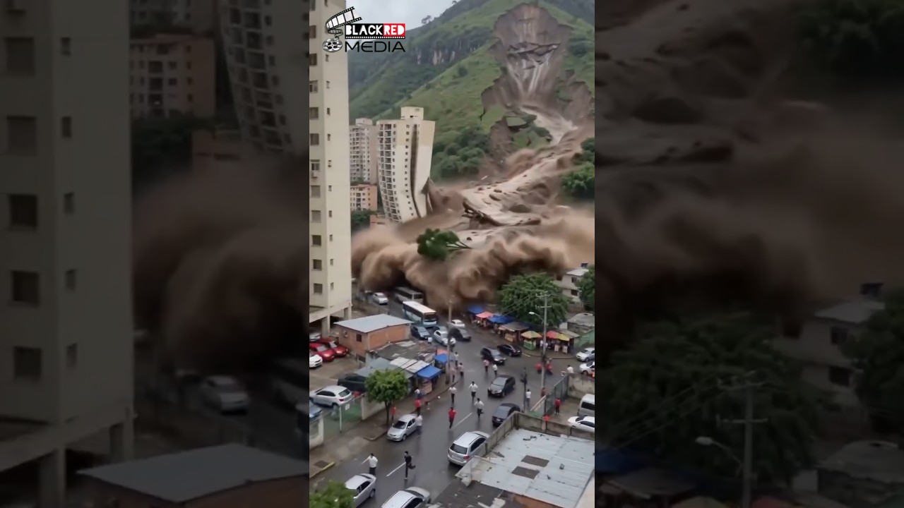 Flash Flood Breaks Through the Mountain and Sweeps Away a Building ! 😱🌊 #Shorts