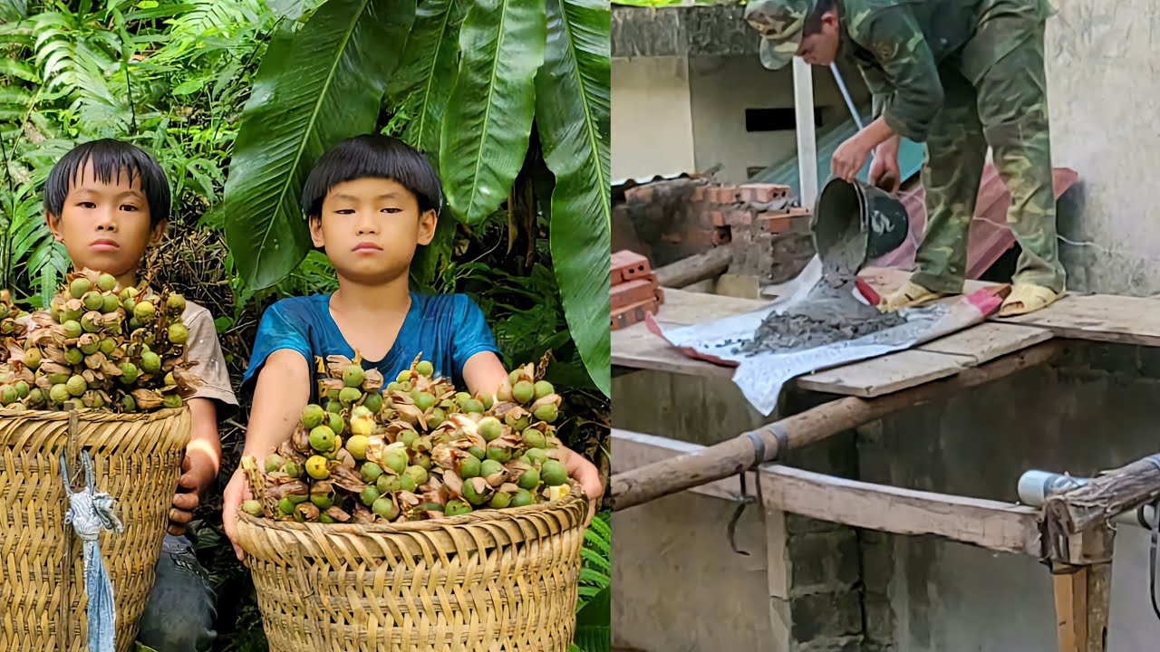 Thanh and Quang harvest wild fruits to sell. Chau works in construction to earn extra income.