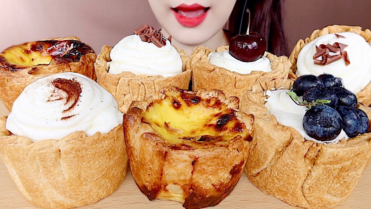 ASMR CHOCOLATE MUD PIE, CREAM CHERRY PIE, EGG TARTS MUKBANG 크림가득 초콜릿 머드파이, 에그타르트 먹방 eating sounds