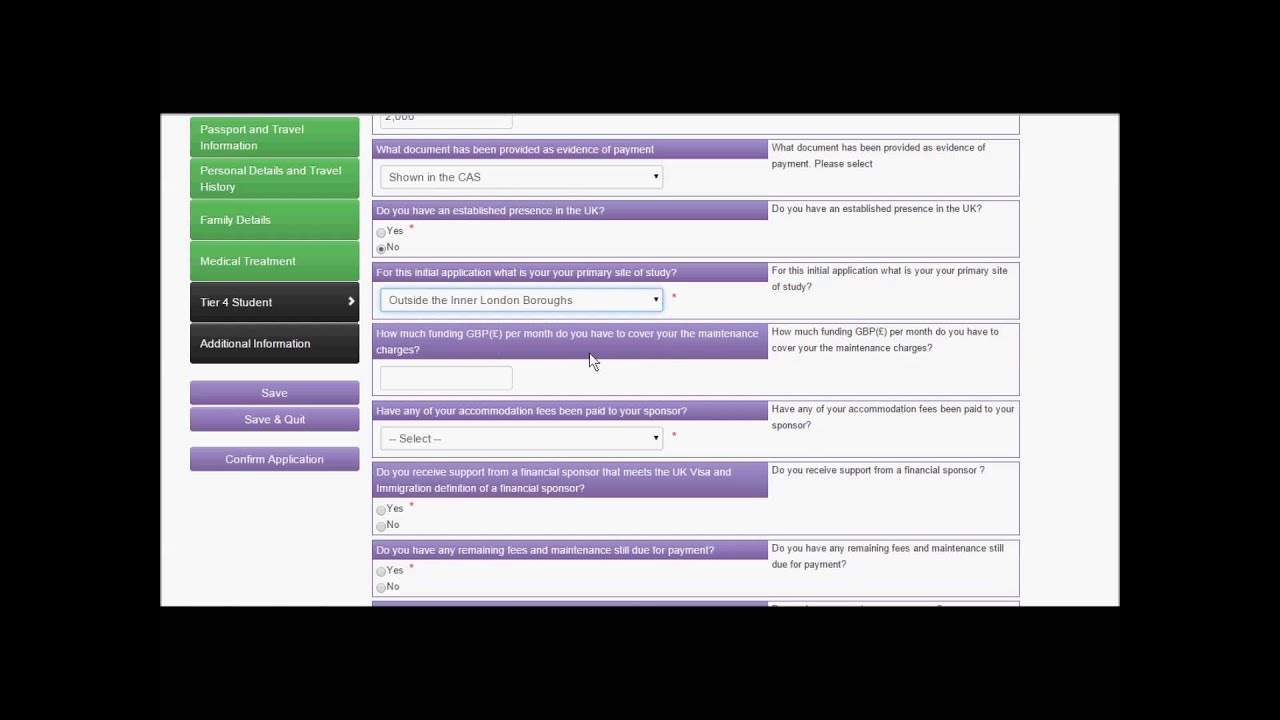 Tier 4 (General) Sample application form - applying outside of the UK