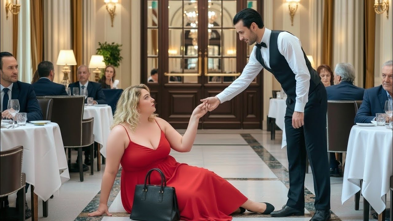 Everyone Laughed Waiter Single Dad Helping Fallen Obese Woman — Until They Learned She Was Rich CEO