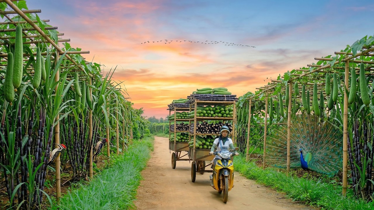 Harvest A Truckload Of Sugarcane And Luffa To Sell At The Market &ndash; Cook &ndash; Garden &ndash; Raise Animals