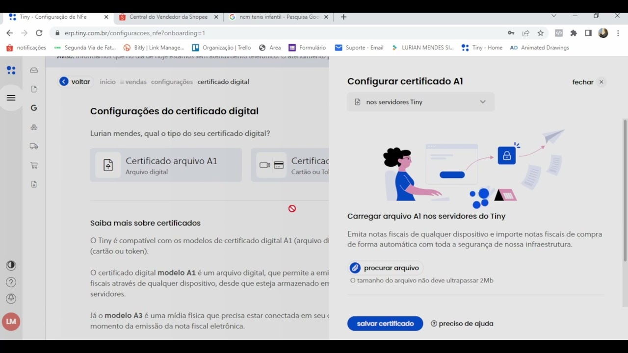 Como colocar certificado digital na tiny