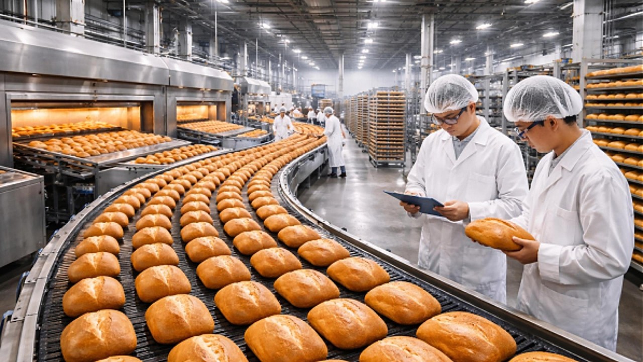 Inside a Massive Bread Factory: Dough Mixing, Proving & Tunnel Oven Baking (ASMR)