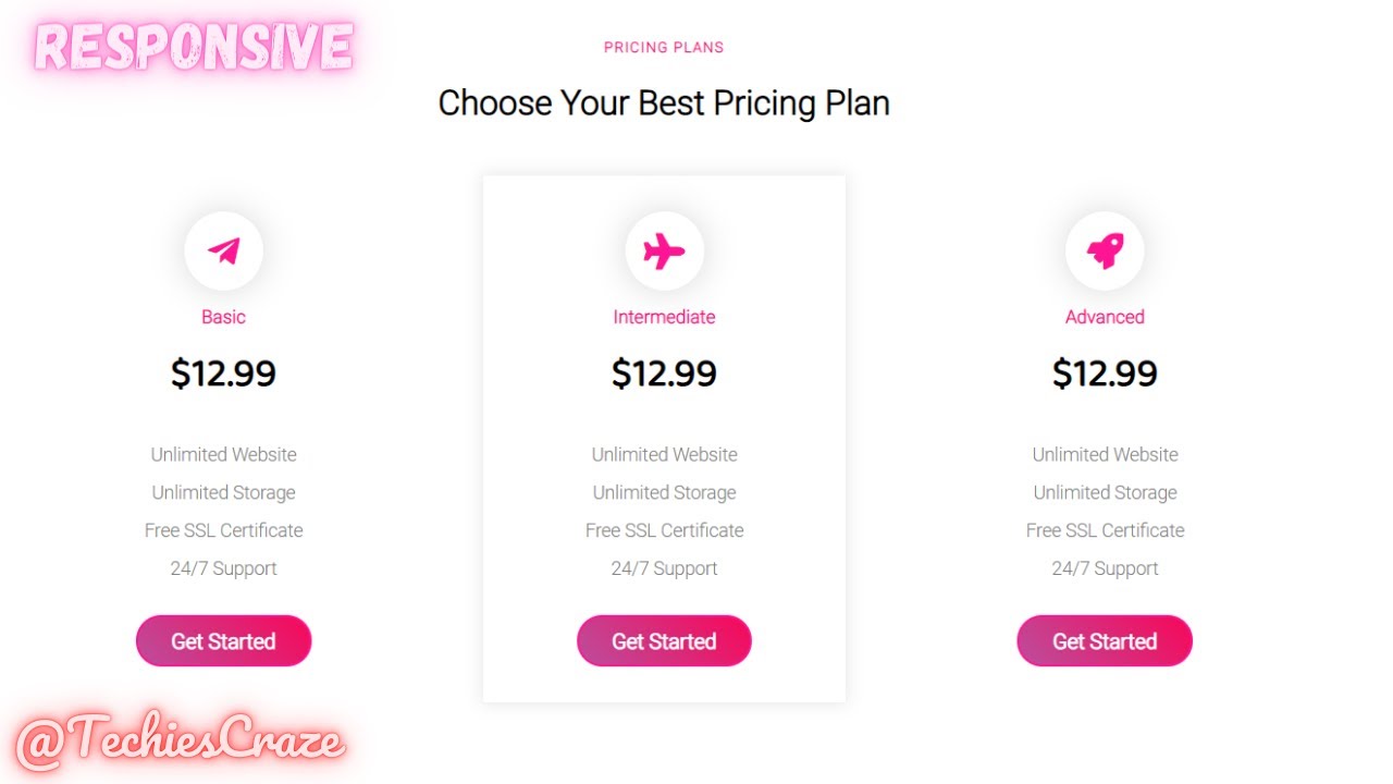 Responsive Pricing Cards with Gradient Buttons using HTML & CSS | TechiesCraze | Code Scientist