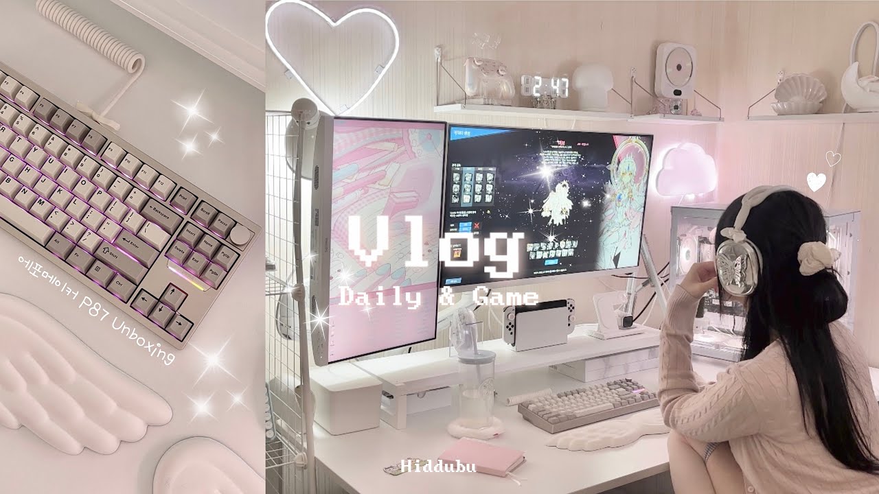 [SUB] ʚ Vlog ɞㅣ달달한 게 너무 좋아⋆ ˚｡♡ㅣ헬로키티 케이크 만들고 게임하는 집순이 일상🍰🍓ㅣ페이잼 다이어리📔⋆Epomaker P87 언박싱⌨️
