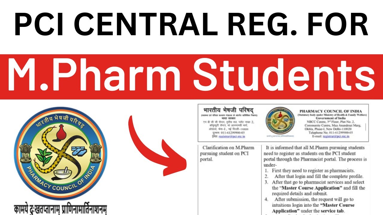 PCI M.Pharma Students Registration for Central Pharmacist | PCI Pharmacist Registration 2024