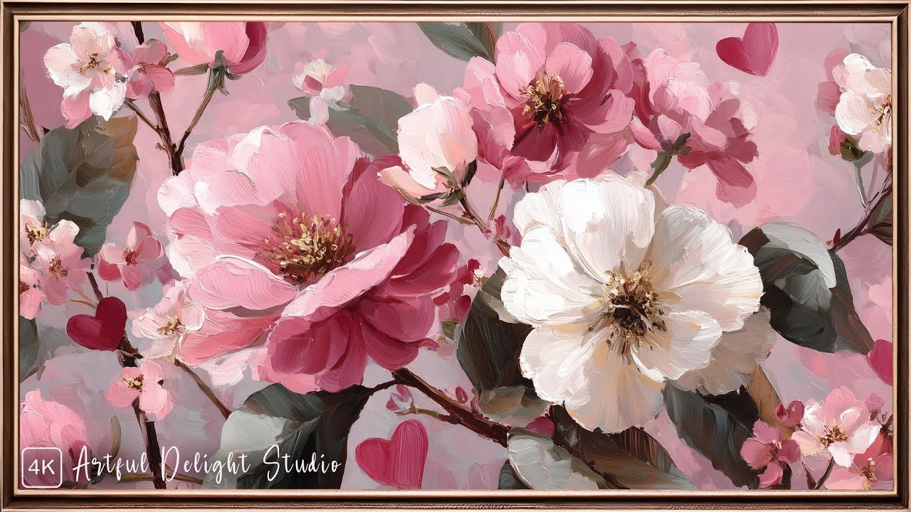 Valentine's Flowers and Hearts Frame TV Art | TV Screensaver | Bronze Frame | 4K | Relaxing Jazz