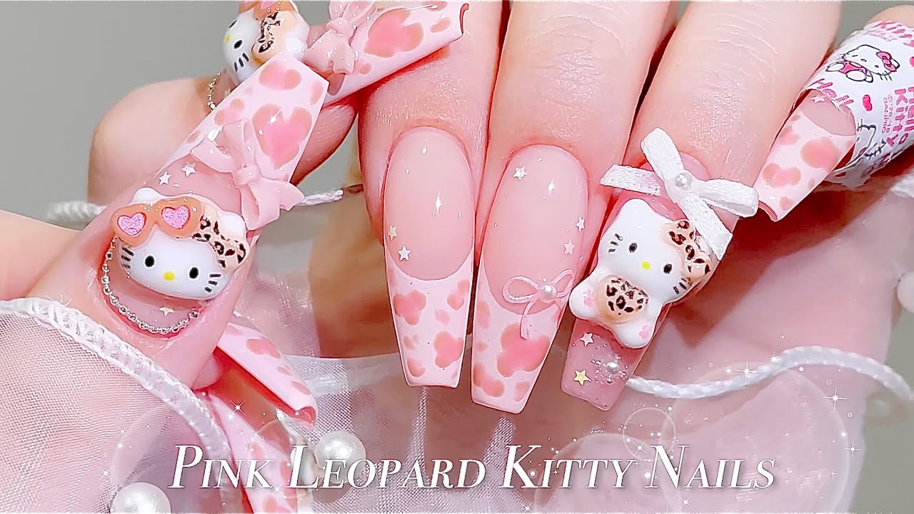 sub) Ногти Pink Leopard Kitty!🎀💗/🇰🇷Корейский маникюр / Леопардовый маникюр / Нейл-арт / ASMR