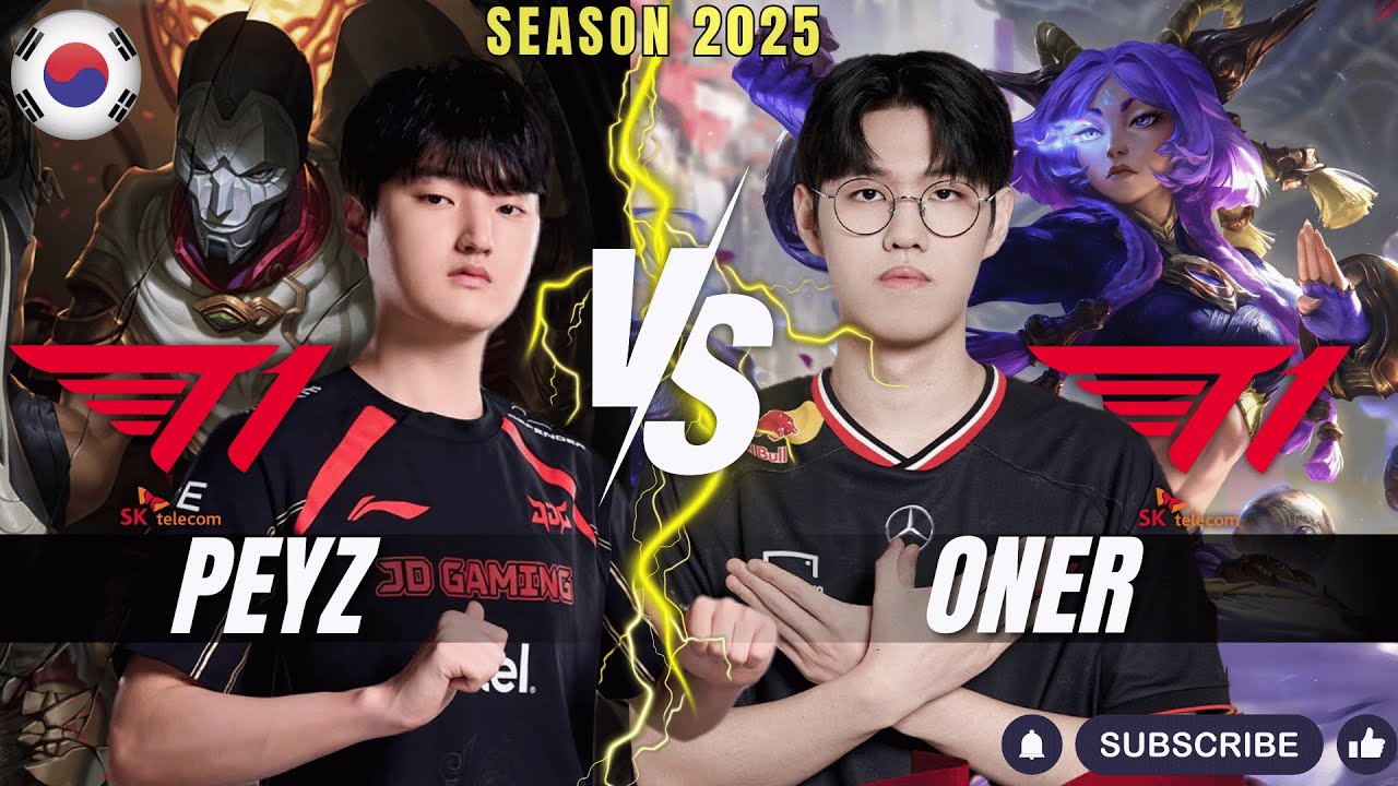 T1 Peyz vs T1 Oner - Peyz JHIN vs Oner YUNARA ADC - Patch 25.24 KR Ranked | lolrec