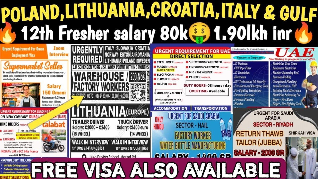 Fresher Don't Miss This Golden Chance|Today Free & High Salary Job in Europe🌍 And Gulf Country 2024