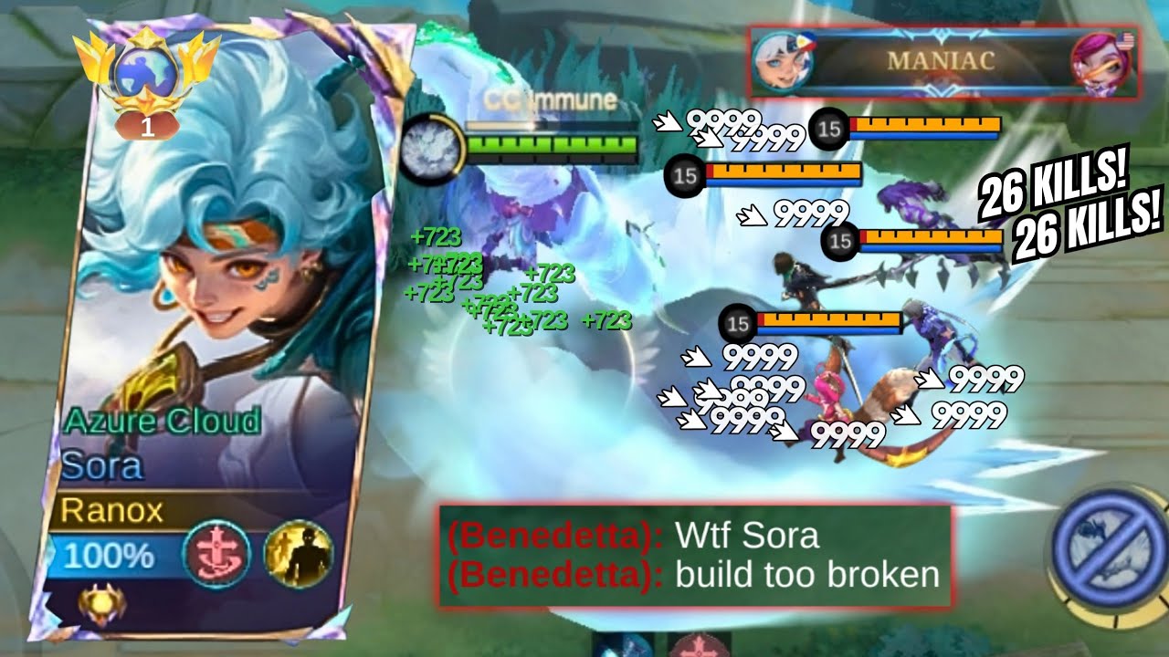 Maniac + 26 Kills!! 🔥 SORA HARD CARRY THE ENTIRE TEAM! (must op build) - Mobile Legends