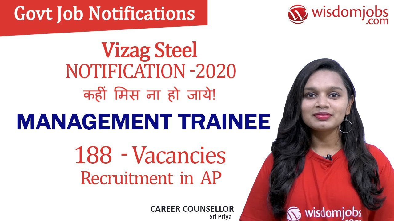 Vizag Steel Recruitment 2020 | 188 Management Trainee Vacancies in AP @Wisdom Jobs