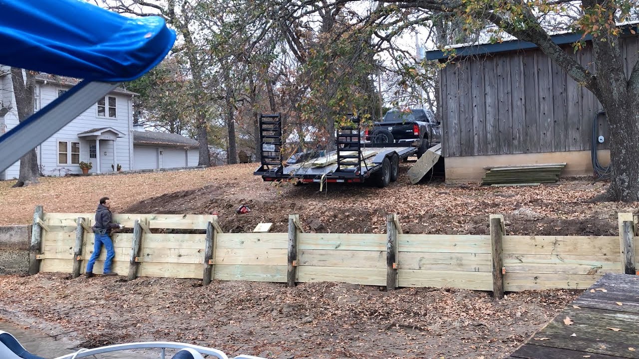 4'x50' Wooden Retaining Wall with Deadman Anchors  HD 1080p
