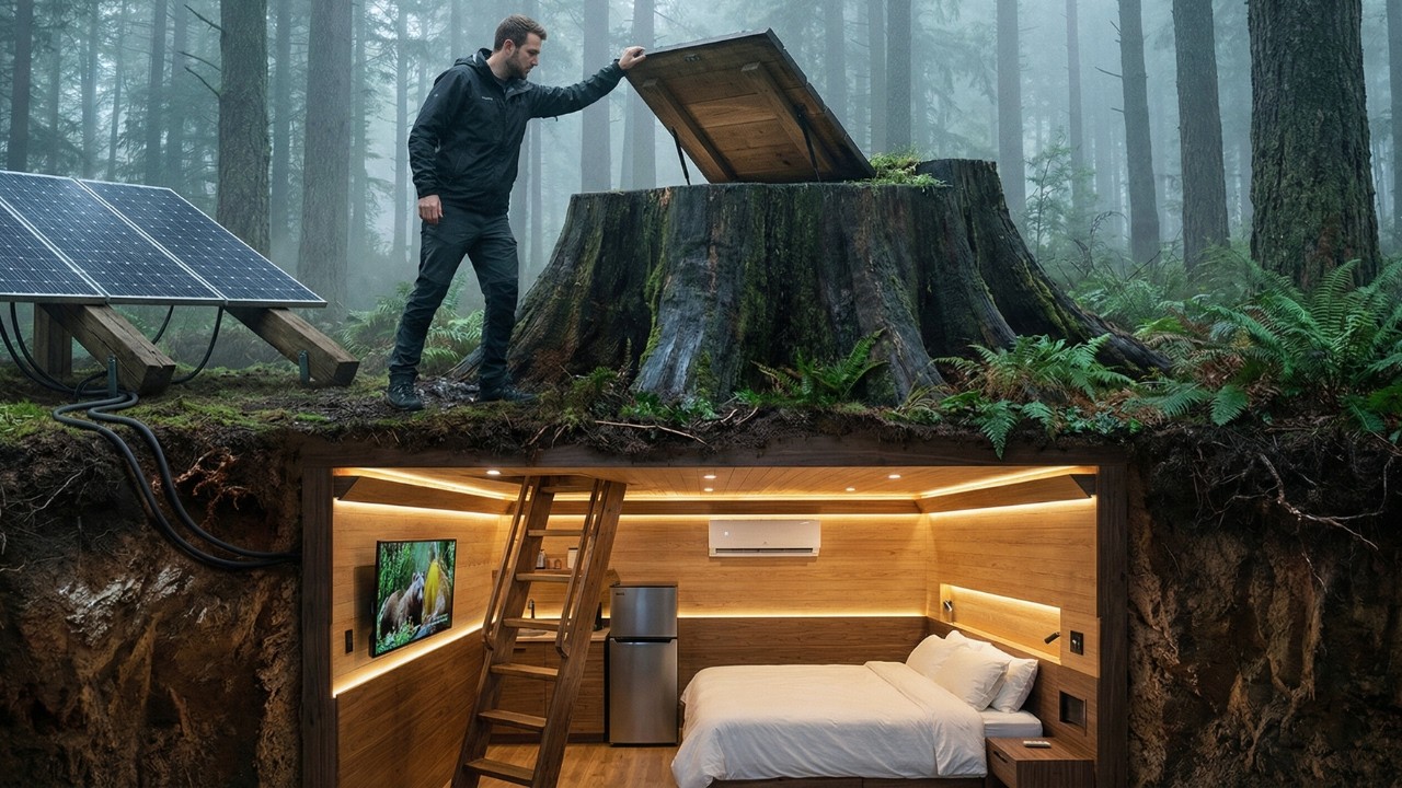 Under a Giant Tree in the Forest (ASMR) – I Built a Hidden and Modern Underground Home