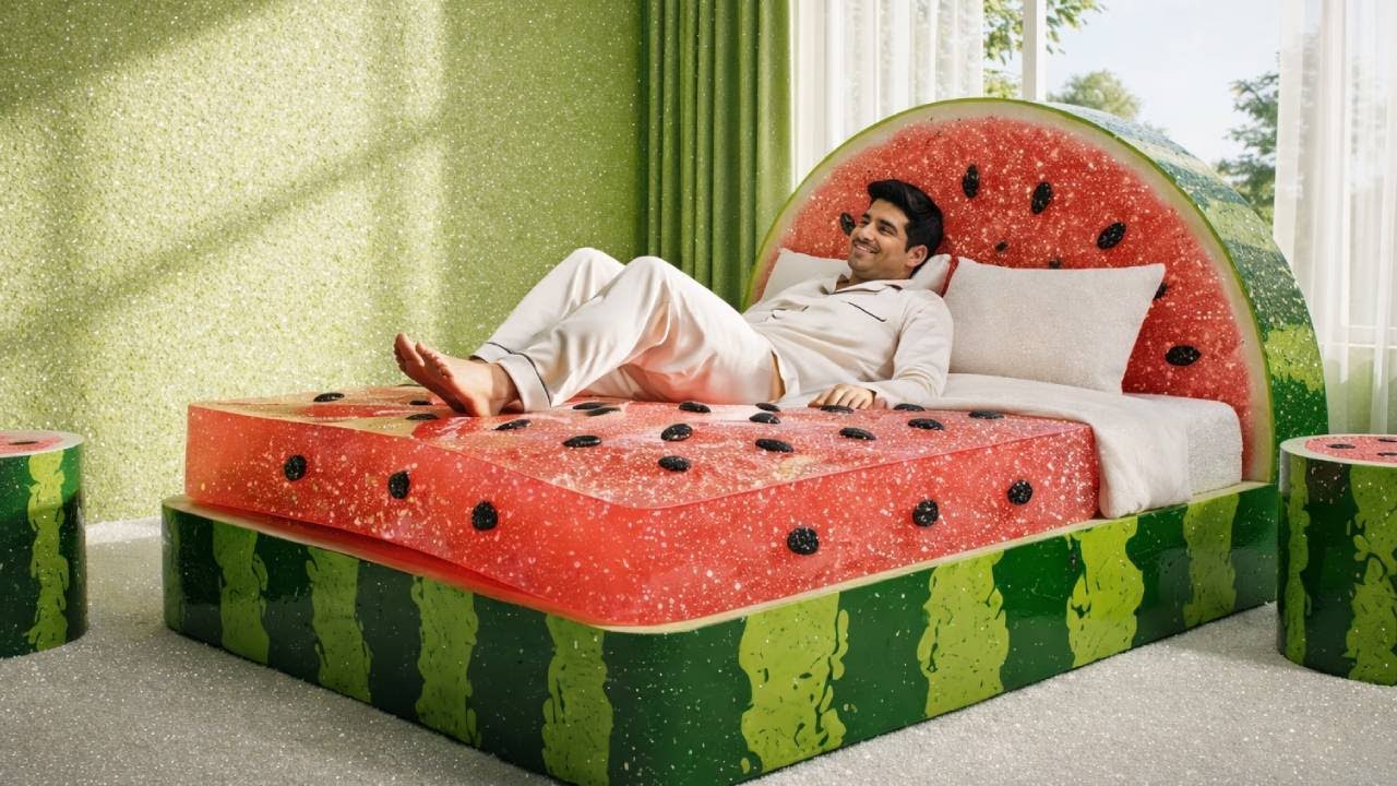“This Watermelon Bed Looks 100% Real… But It’s CGI 🤯Hyper-Realistic CGI Experiment