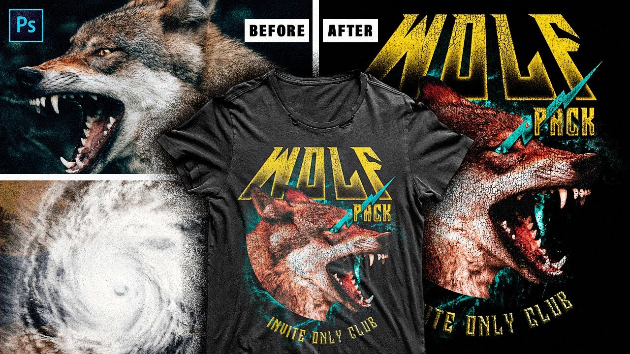 Vintage Wolf Pack Design In Photoshop (T-Shirt Design Series Ep.13)