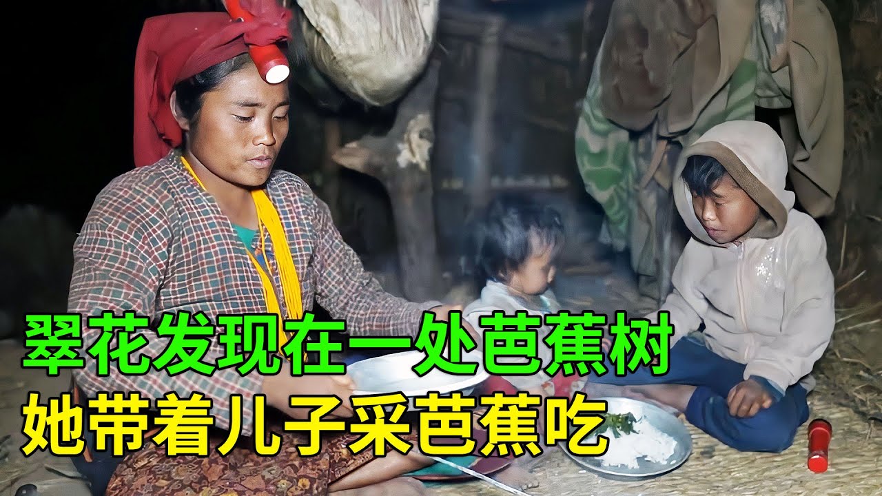 翠花发现一处芭蕉树，长满大大的芭蕉，刚好采回去给孩子解解馋！