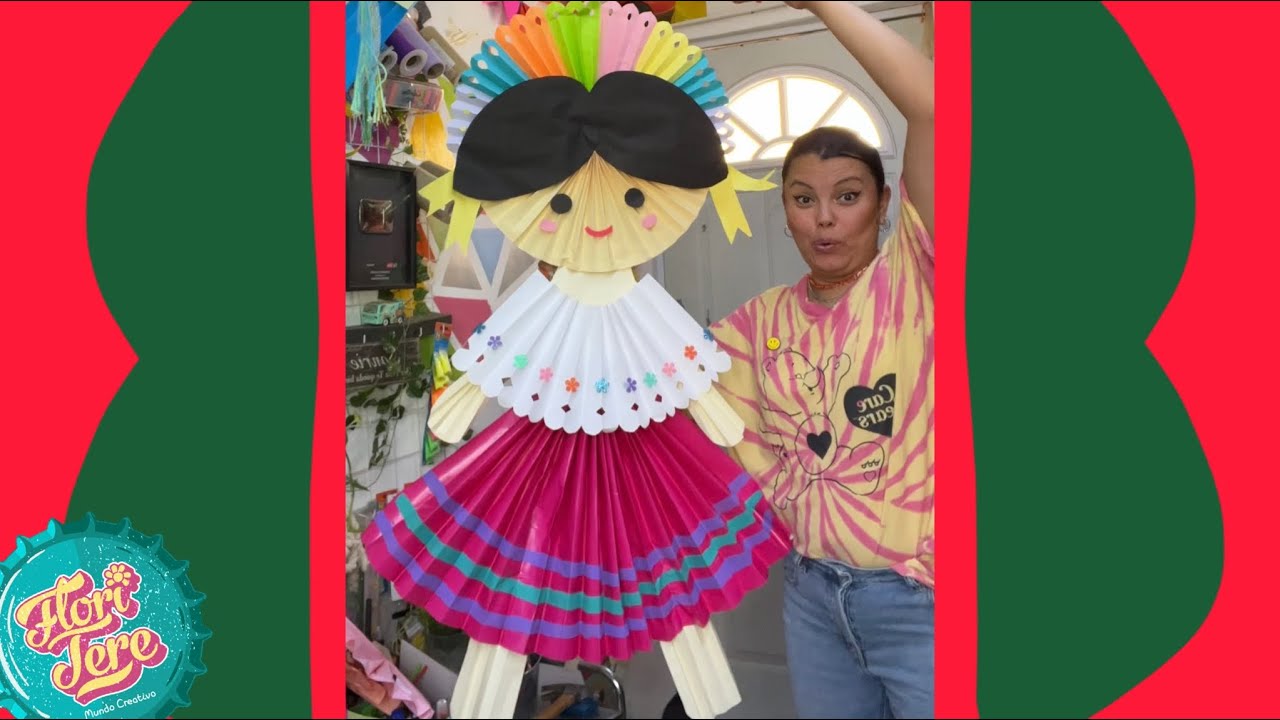 Rosetón GIGANTE de Muñeca Lelé Mexicana DECORACIÓN para FIESTAS PATRIAS