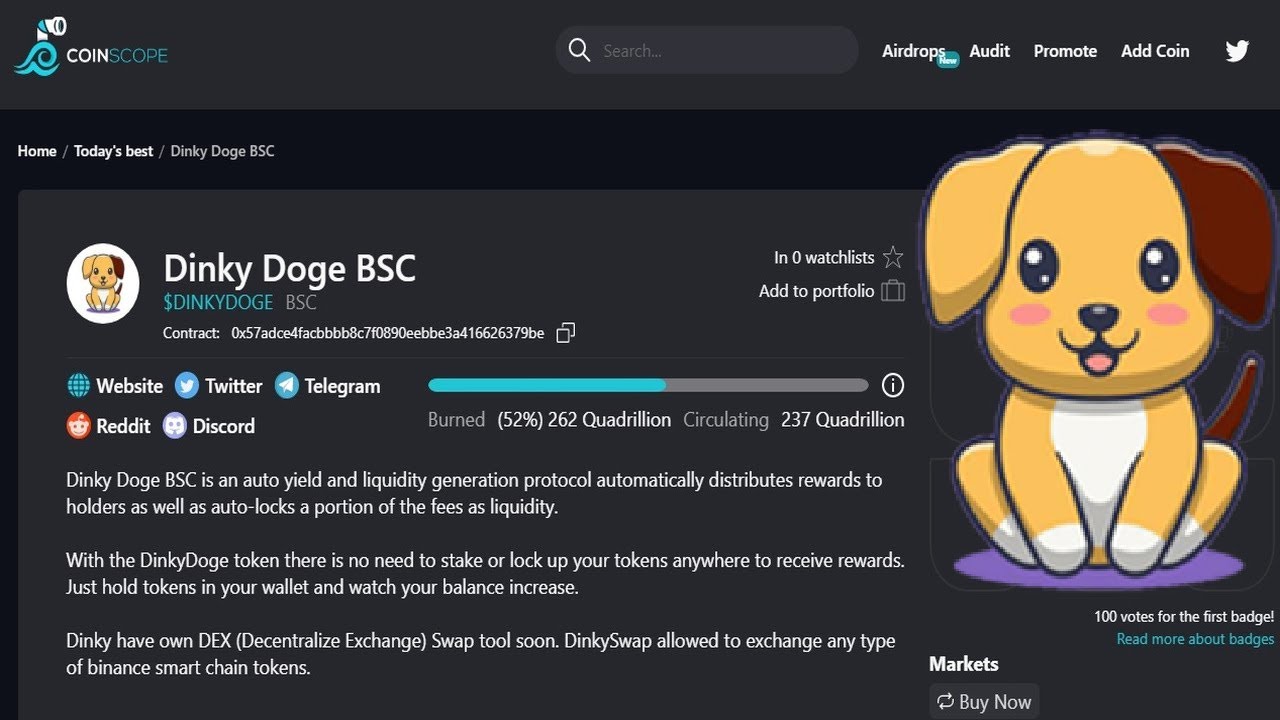 VOTE NOW !! Today Dinky Doge BSC listed in Coinscope  🐶 🐶 🐶  🚀🚀🚀