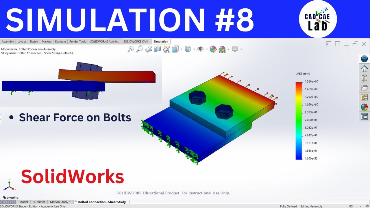 Как рассчитать силу сдвига в болтовом соединении | FEA для начинающих | SolidWorks Simulation