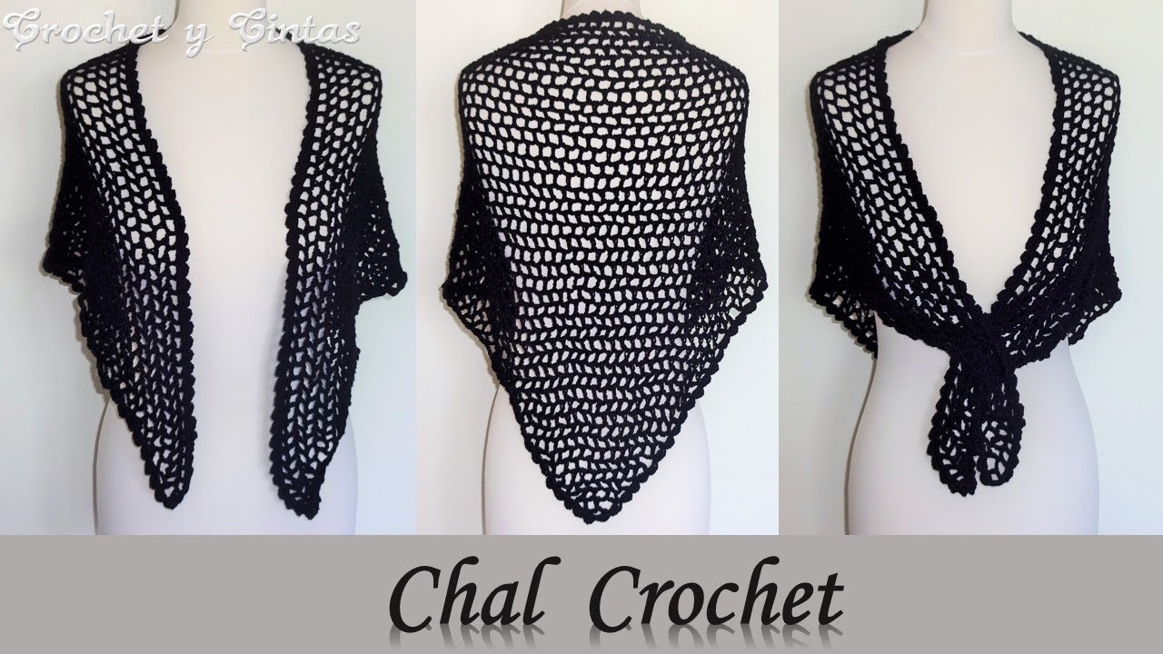 Chal triangular con punto calado tejido a crochet (ganchillo) 👩
