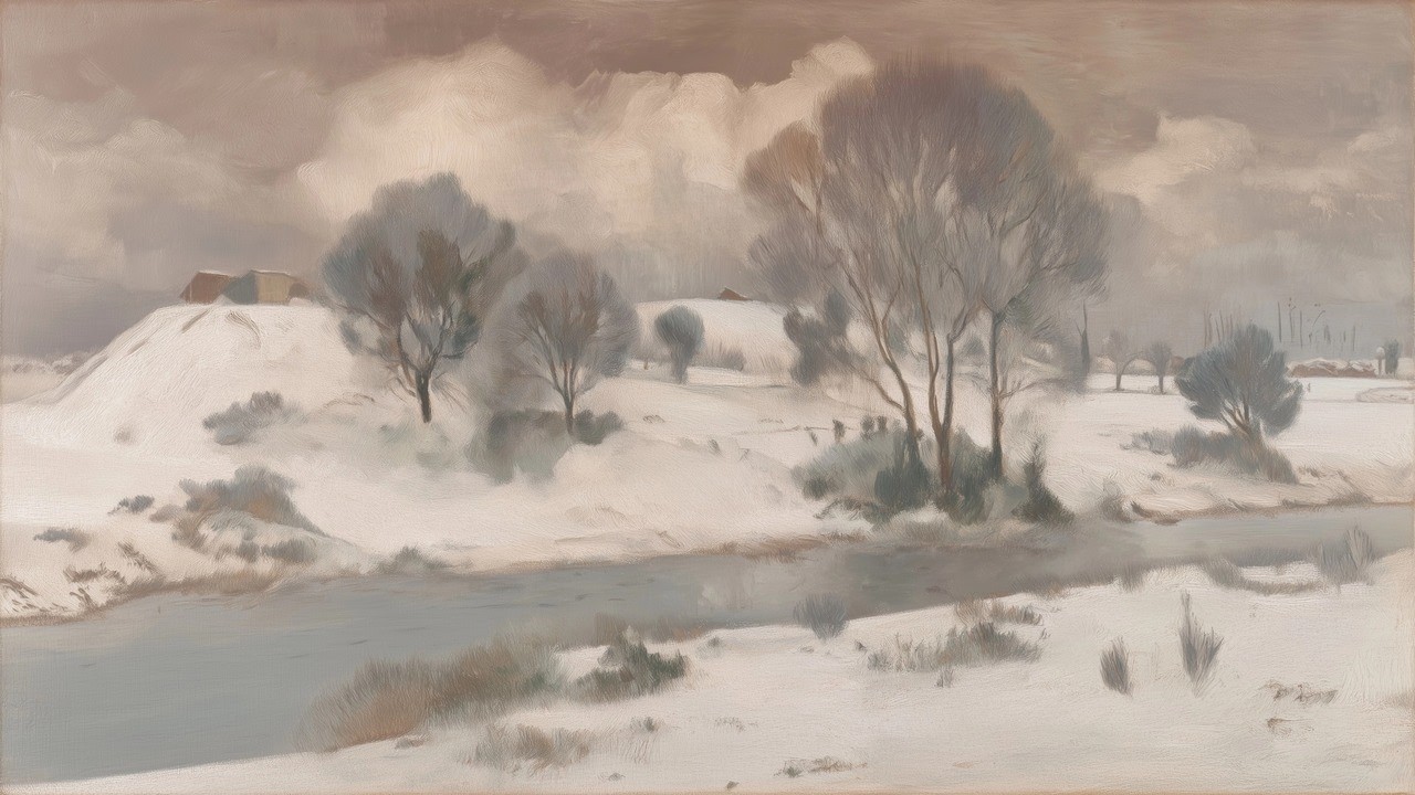 Snowy Countryside River Frame TV Art | 4K Art Screensaver for TV | 2 Hours