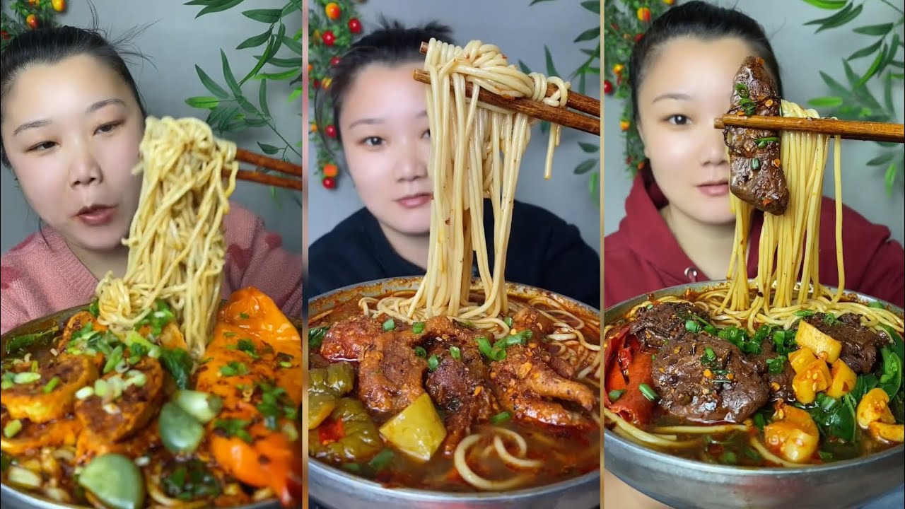Yummy #16 ,Chinese mukbang, huge Spicy Noodles feast! 🍜 & Dumpling Soup 🍲😋