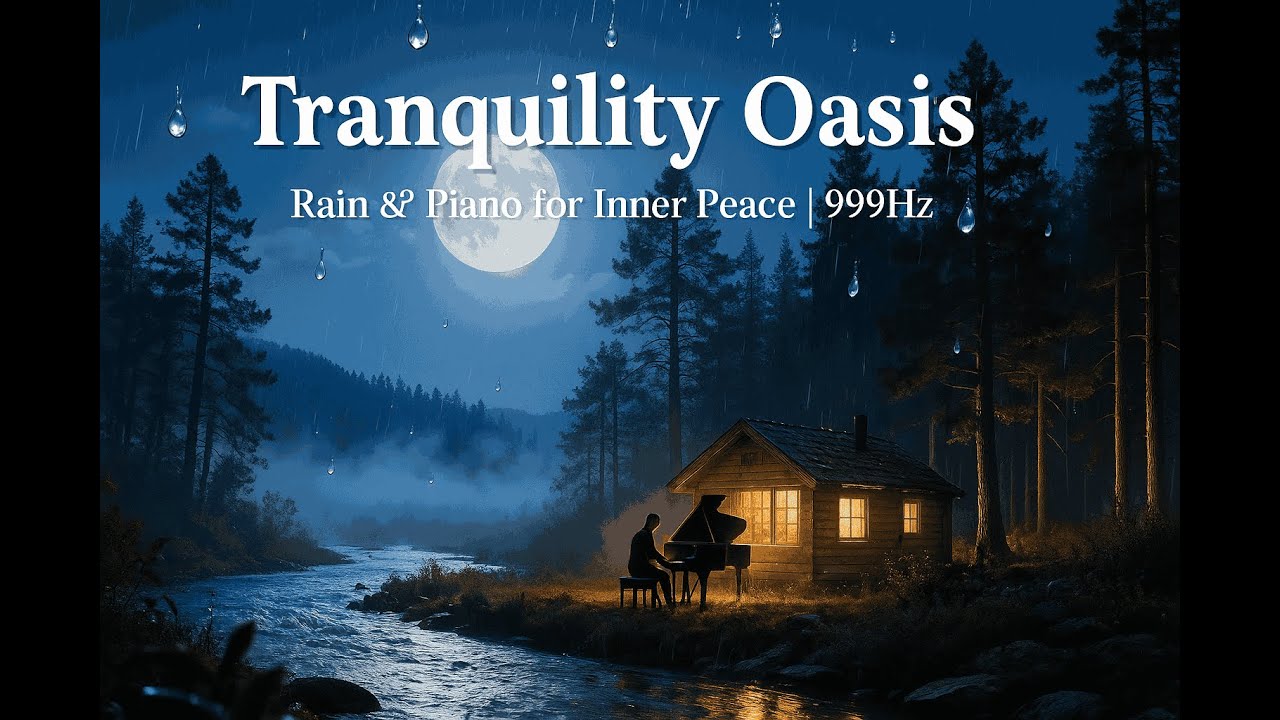 Nocturnal Serenity: Tranquility Oasis - Rain & Piano for Deep Relaxation | 999 Hz